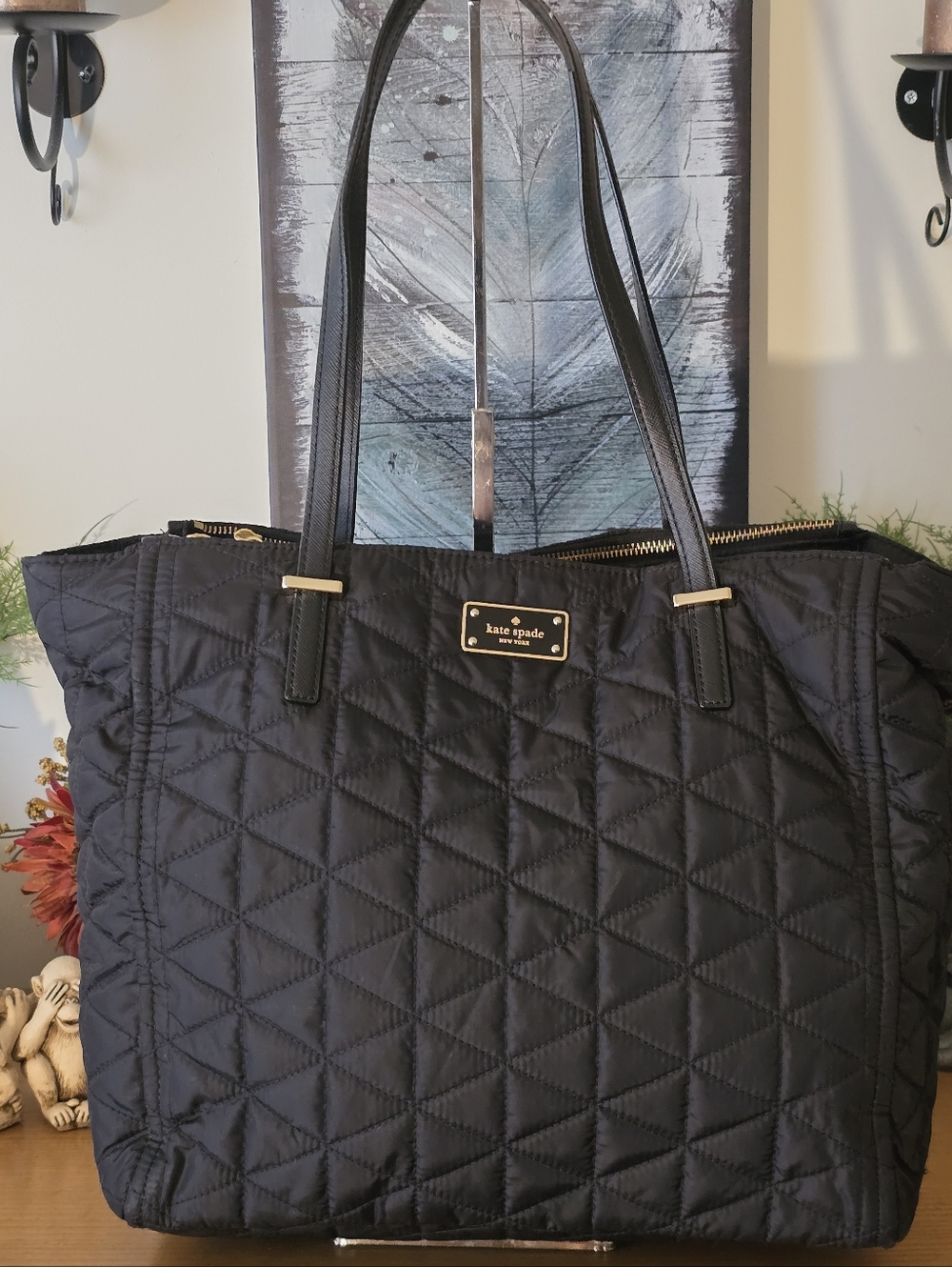 Kate Spade Black Wilson Road Quilted Talya Tote Purse Double Strap EUC